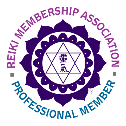 A purple and blue logo for the reiki membership association.
